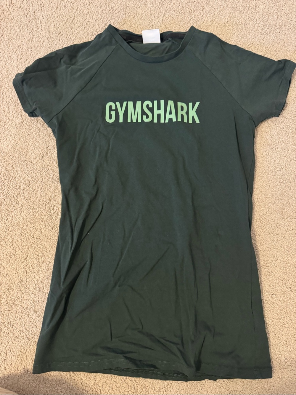 Gymshark Women's Forest Green Tee with Light Green Logo